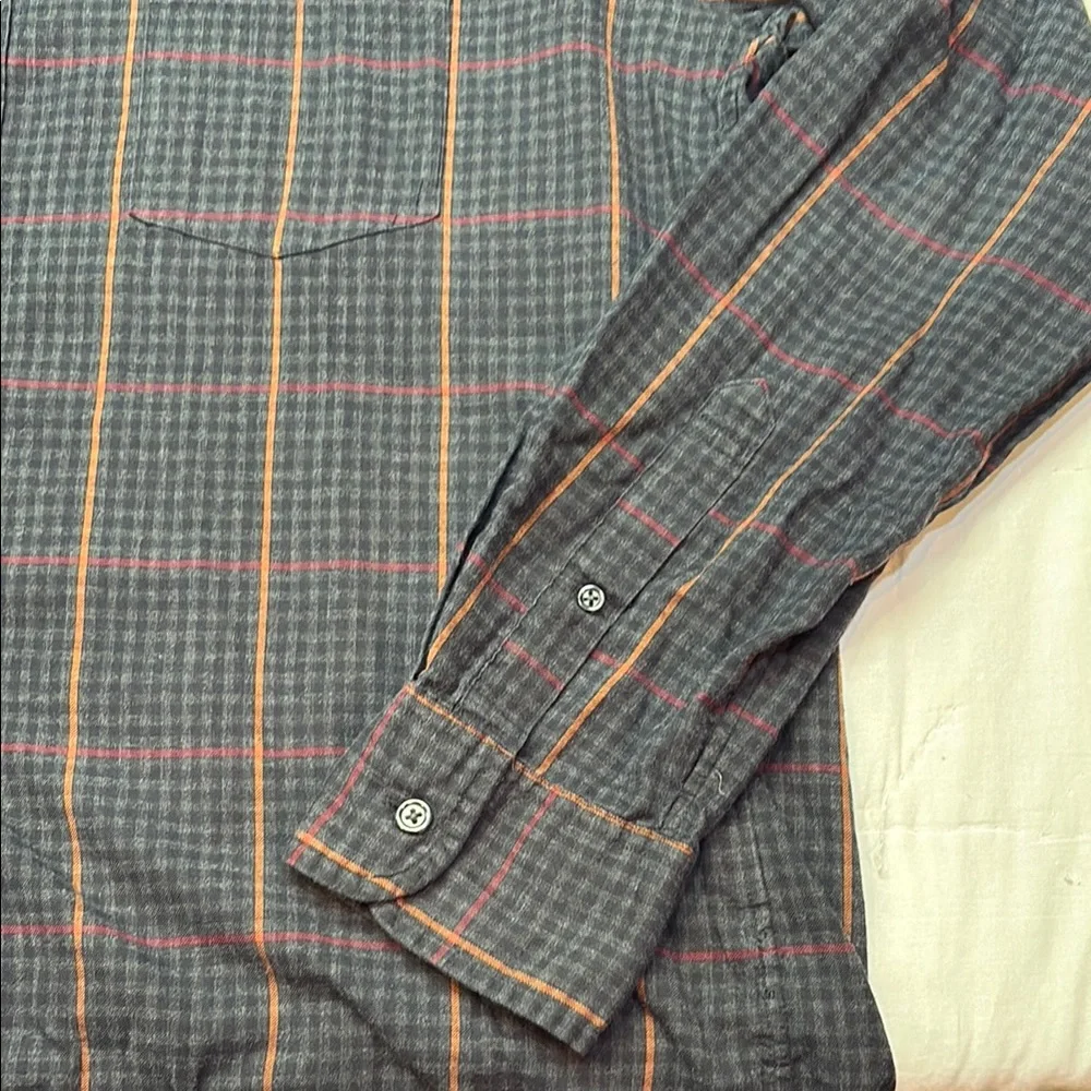 J. Crew Men's Gray &‎ Orange Plaid Long Sleeve Button Down Flannel Shirt XL